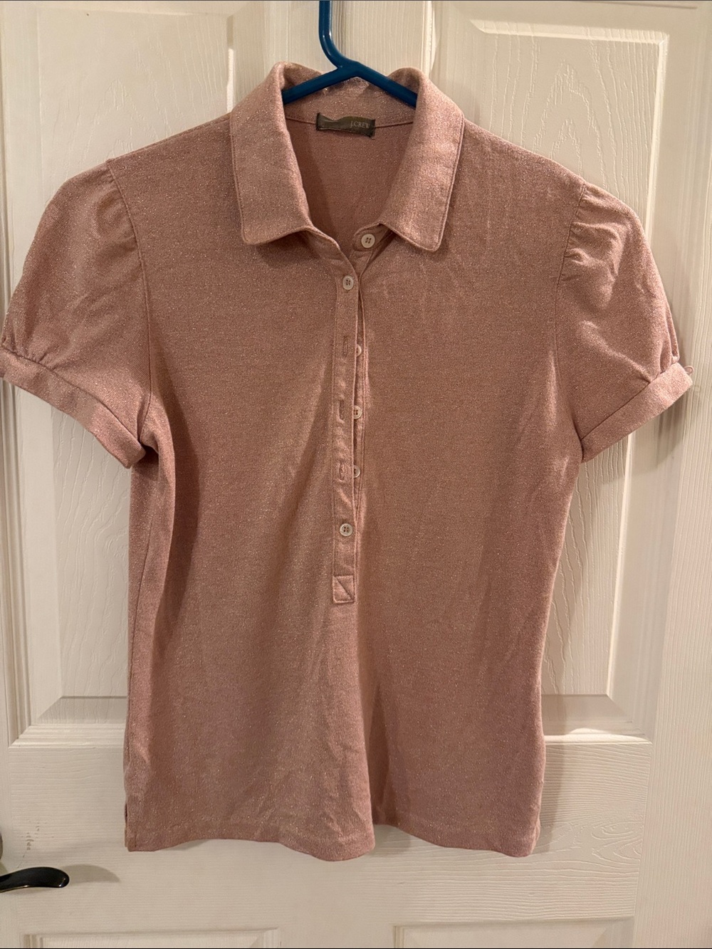 Vintage J. Crew Women's Dusty Pink with gold shimmer Button-Down Polo Top